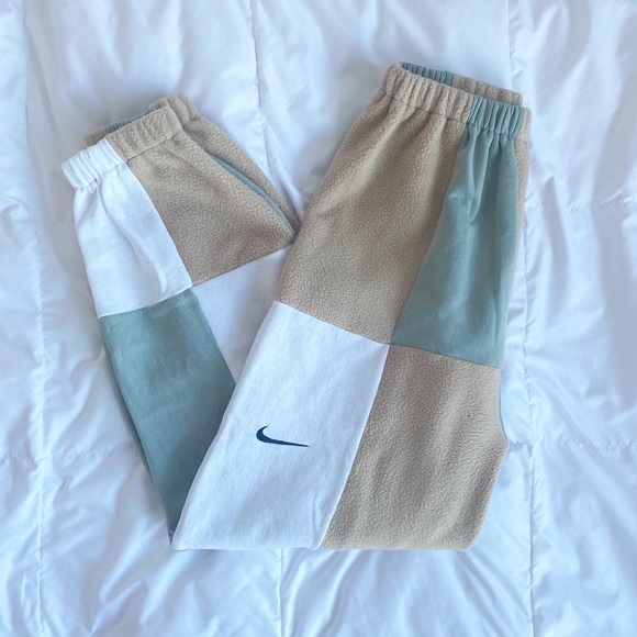 Nike Pants - Matcha Latte Patchwork Rework High-waist Sweatpants